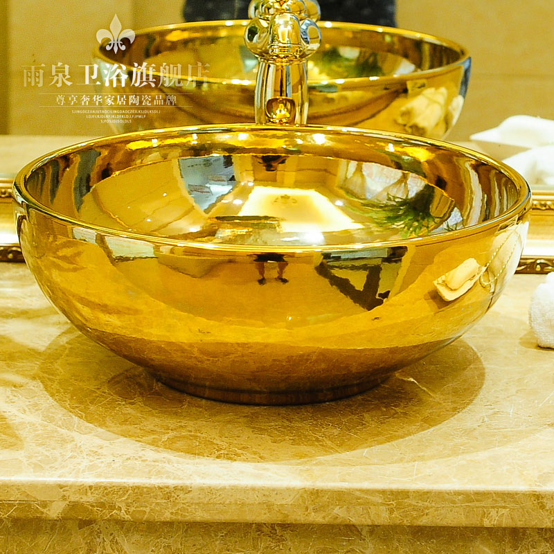 Spring rain ceramic sanitary ware basin, art basin basin hotel lavabo lavatory golden covers round the stage