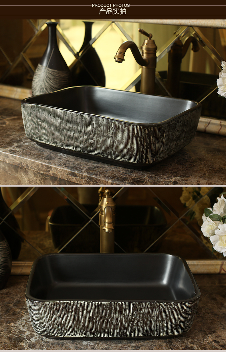 Jingdezhen ceramic stage basin square carved antique toilet lavatory sink glaze increased thickening