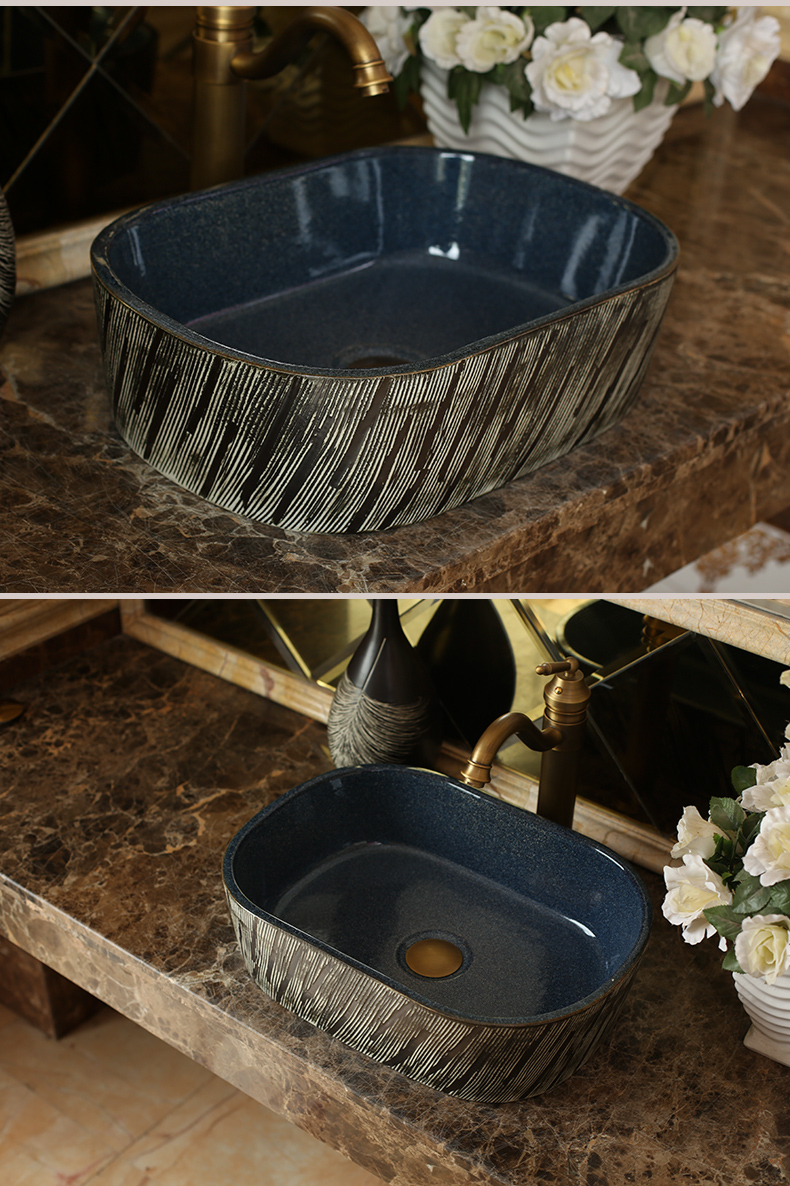 Jingdezhen ceramic stage basin square carved antique toilet lavatory sink glaze increased thickening