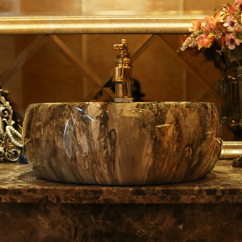 Jingdezhen ceramic stage basin to the art of circular marble basin is the basin that wash a toilet waist drum sink