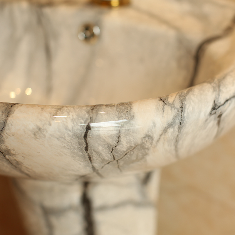 Jingdezhen ceramic balcony column basin one - piece small family toilet stage basin basin sink to the ground