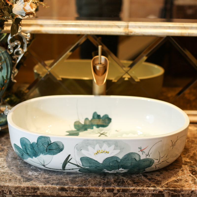 Jingdezhen rain spring basin art ceramics on elliptic basin suit the lavatory toilet lavabo