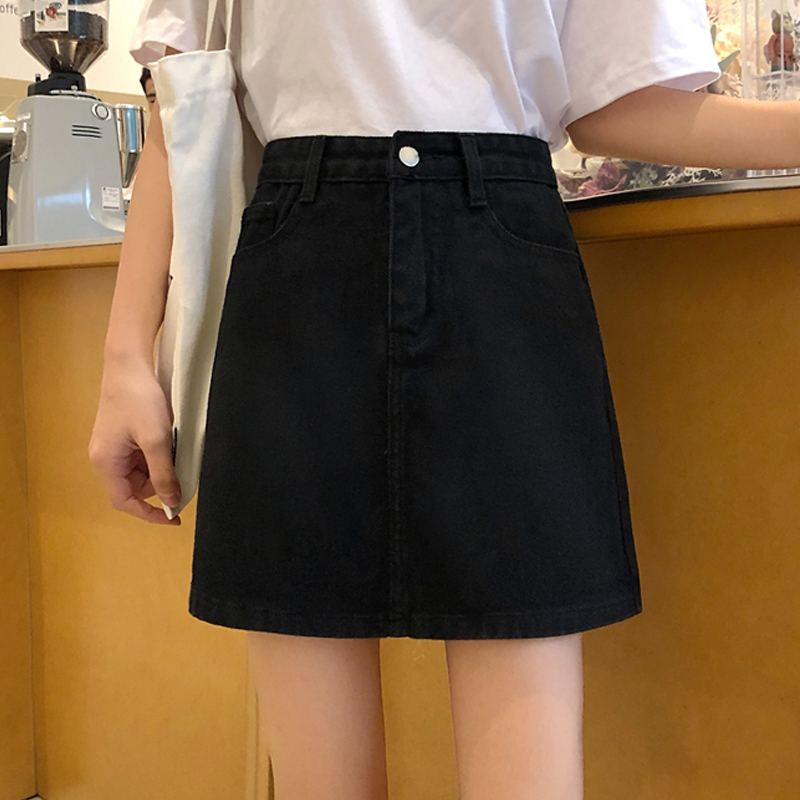 High waist A-line skirt spring and Autumn 2021 new skirt black skirt women's summer thin wild denim skirt short skirt