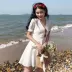 Hàn quốc phiên bản của chic retro Hồng Kông hương vị thời trang V-Cổ đơn ngực ngắn tay đầu tiên tình yêu váy trắng công chúa váy đầm nữ triều