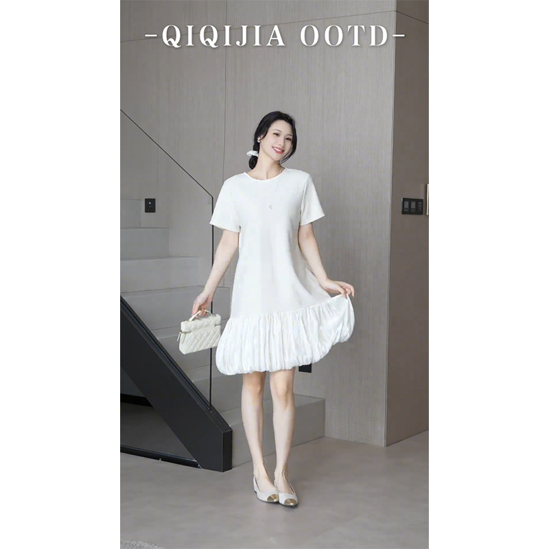 Qiyuanjia Plus-Size Women's Simple and Elegant Dress 2026 Summer Fat mm Age-Reducing Loose-Fitting Skirt That Covers the Body and Looks Slimming
