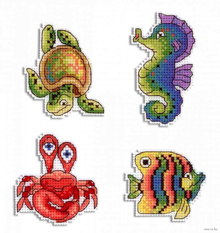(Zhang Xiaoliang) Cross-stitch DMC R line self-supporting parts plastic board refrigerator magnet marine life