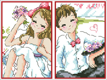 (Zhang Xiaolang) Cross-stitch DMC R line with cartoon character card set to send corner guard outing couple