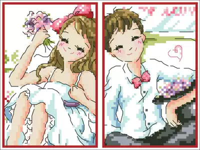 (Zhang Xiaolang) Cross-stitch DMC R line with cartoon character card set to send corner guard outing couple