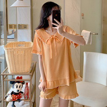 Japanese pajamas women 2021 new summer cotton short sleeve round neck set thin solid color pullover casual home wear
