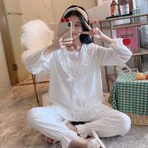 2021 new pajamas women spring and autumn cotton white thin long sleeve small man cotton ins style home clothing summer