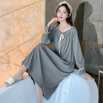 2021 New nightdress Womens Spring and Autumn long sleeves long ankles cotton sexy sweet pajamas fashion foreign net red