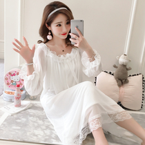 Sleeping Skirt Woman Spring Autumn Long Cash With Knee To Ankle Sensation With Chest Cushion Extractable Pure Cotton Princess Wind Pyjamas Woman Autumn Winter