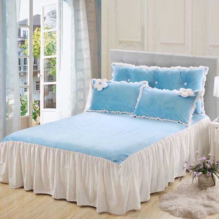 Màu sắc tinh khiết váy ngủ váy đơn mảnh phiên bản Hàn Quốc của công chúa siêu mềm nhung nhung ngắn sang trọng bọc nệm giường - Váy Petti drap giường có viền