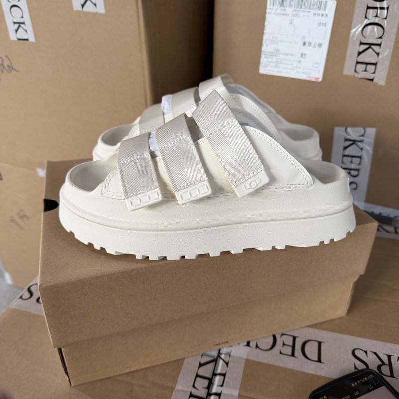 Ugg Official Store Genuine Product, Dazzling Gold Series Women's Summer Thick-Soled Height-Increasing Open-Toe Velcro Sports Slippers 1167430