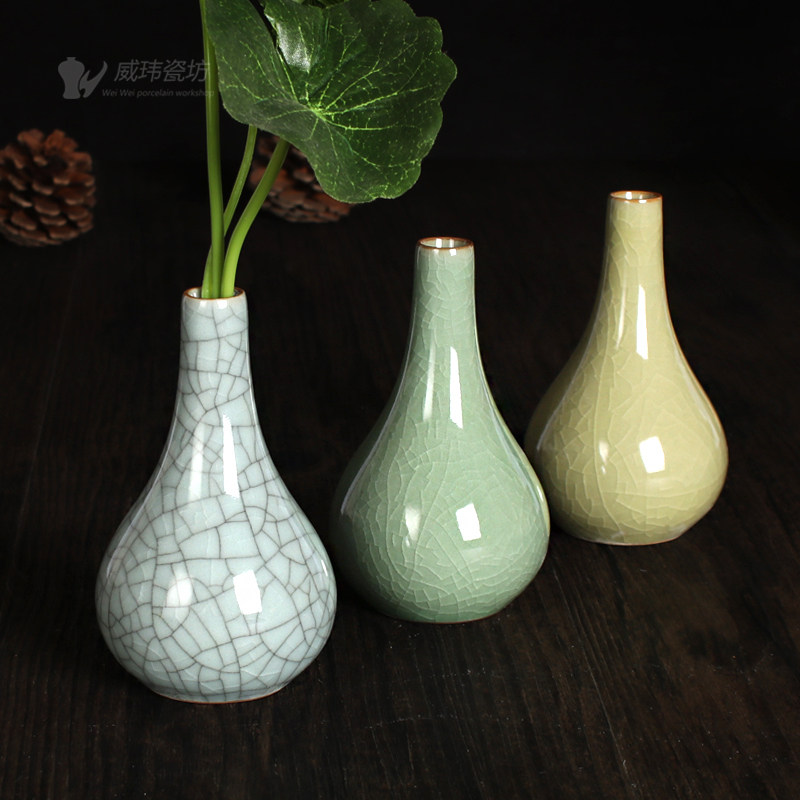 Longquan Weiwei Celadon net bottle mini flower Vintage home decoration countertop small vase ornament pottery