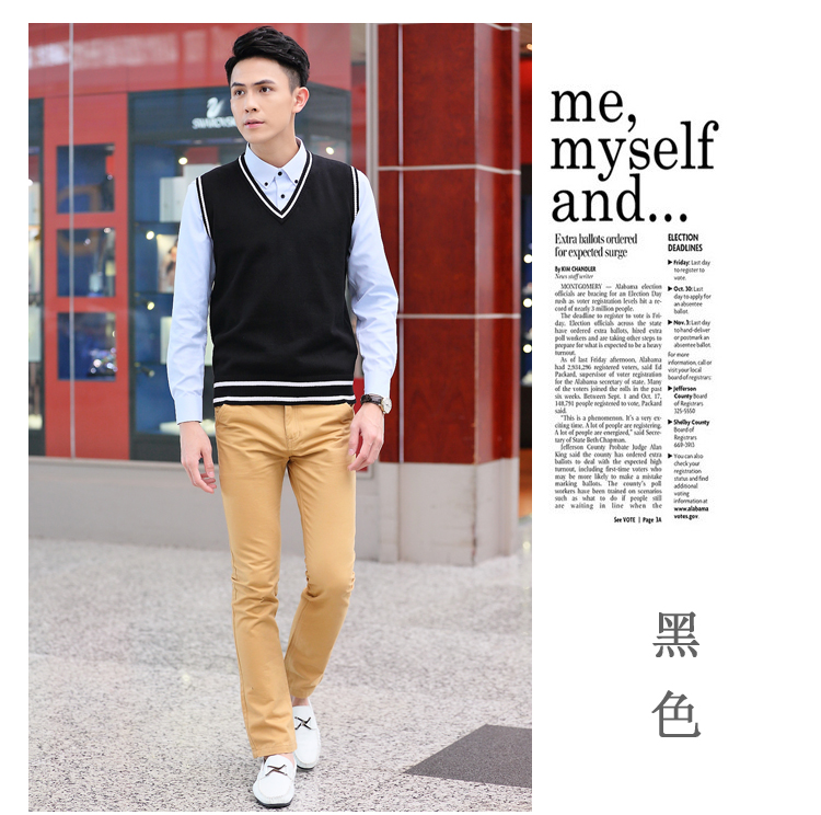 Áo len không tay vest nam dệt kim len vest v-cotton cotton vest mùa thu đông đồ vest