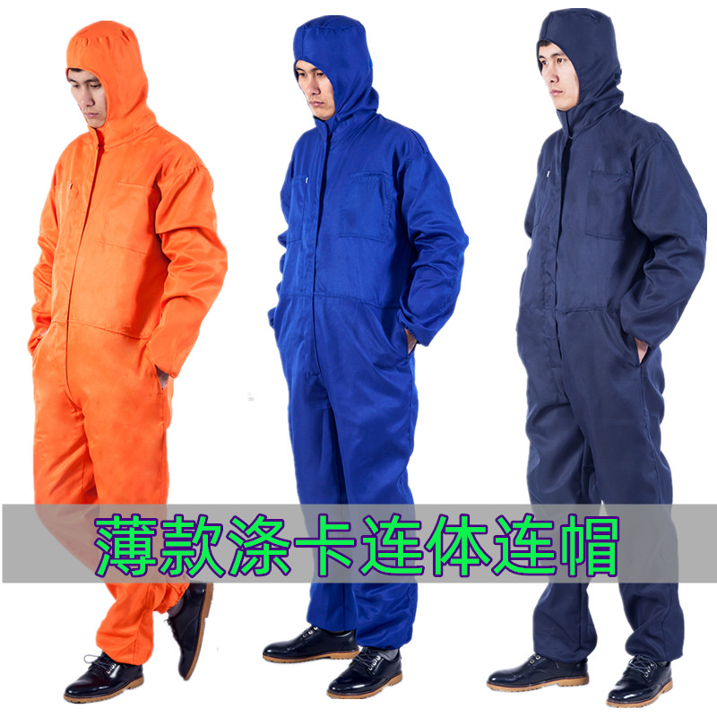 Thin one-piece hooded dust-proof clothing polished slotted spray paint anti-oil and water protective clothing pig farm disinfection clothing one with cap