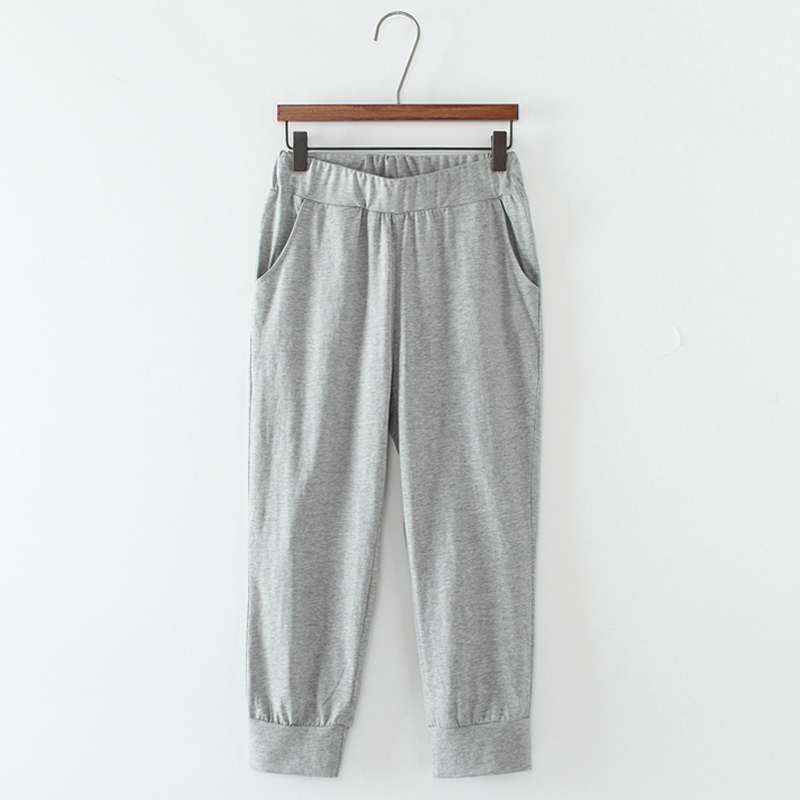 Summer Thin Cropped Pants for Women, Gray 2026 New High-Waisted Harem Style, Sporty Casual Cotton, Plus Size Loose Fit, 7/8 Length