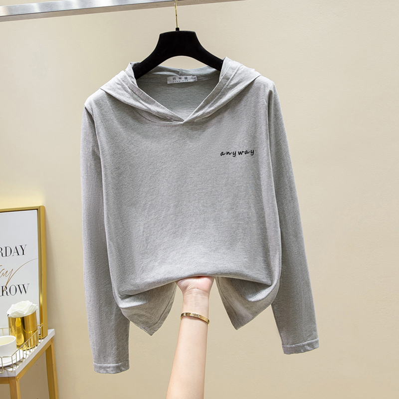 2026 New Hooded Long-Sleeved T-Shirt for Women, Spring and Autumn Pure Cotton Hooded Sweatshirt, Thin Loose Large Size Summer Inner Wear Hoodie