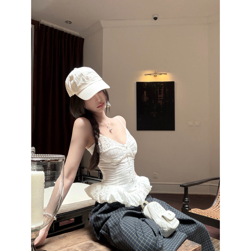 Thas9I Nine Hundred Million Lace Patchwork Ruffle Hem Slim Fit Camisole Women's Textured Waist-Cinching Tube Top Thas9I Nine Hundred Million Lace Patchwork Ruffle Hem Slim Fit Camisole Women's Textured Waist-Cinching Tube Top