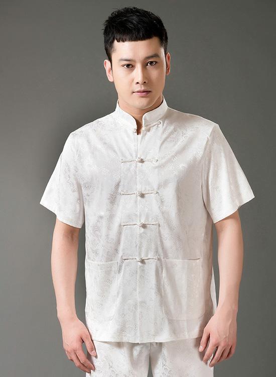 Mô phỏng đàn ông lụa Tang phù hợp với rồng. Quần áo Trung Quốc, trang phục mùa hè nam, bộ đồ Tang, cha trung niên, cỡ lớn - Trang phục dân tộc quần áo thể thao nam