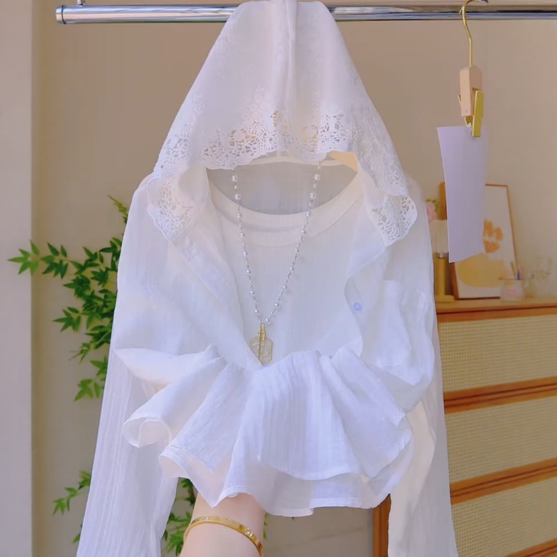 White Lace Hooded Long-Sleeved Sun Protection Shirt for Women in Summer, Lightweight and Breathable, Thin Single-Breasted Cardigan Outerwear White Lace Hooded Long-Sleeved Sun Protection Shirt for Women in Summer, Lightweight and Breathable, Thin Single-Breasted Cardigan Outerwear