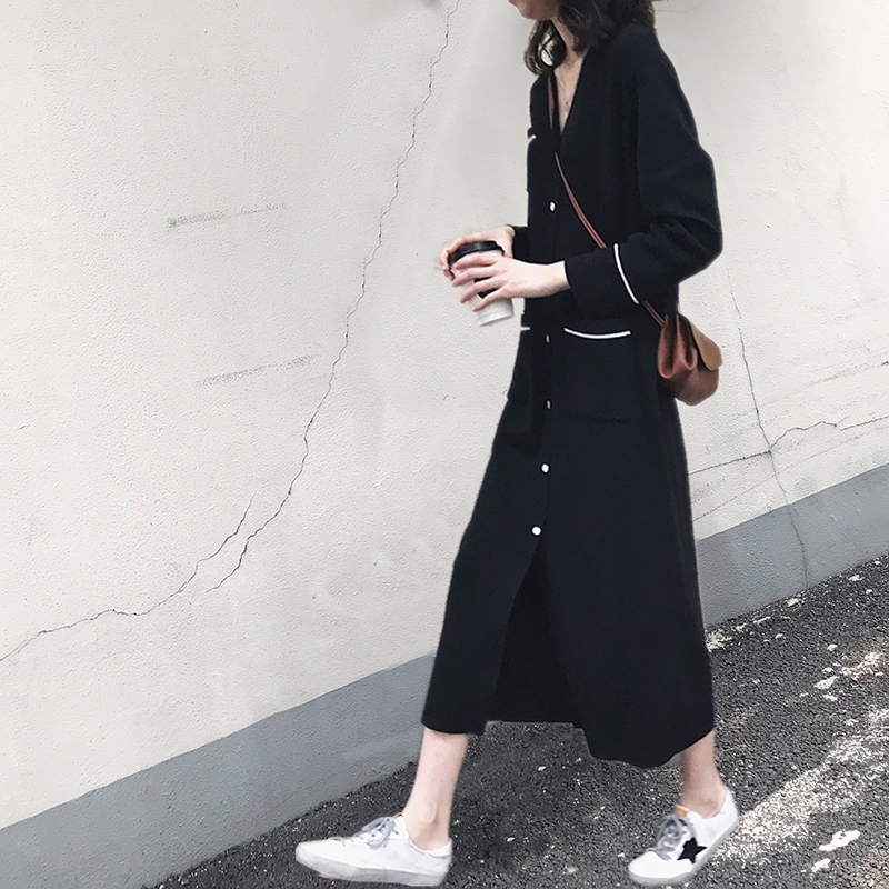 Nnze tự chế mùa thu 2018 mới váy đáy eo retro váy dài tay thon gọn đầm maxi đi biển cho người thấp