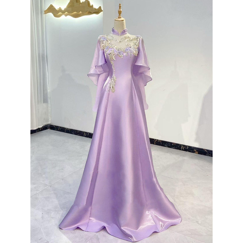 Purple Host Evening Gown, Elegant and Grand, Suitable for Vocal Performance, Annual Meeting, Solo Performance, Guzheng Performance, and Performance Attire Purple Host Evening Gown, Elegant and Grand, Suitable for Vocal Performance, Annual Meeting, Solo Performance, Guzheng Performance, and Performance Attire