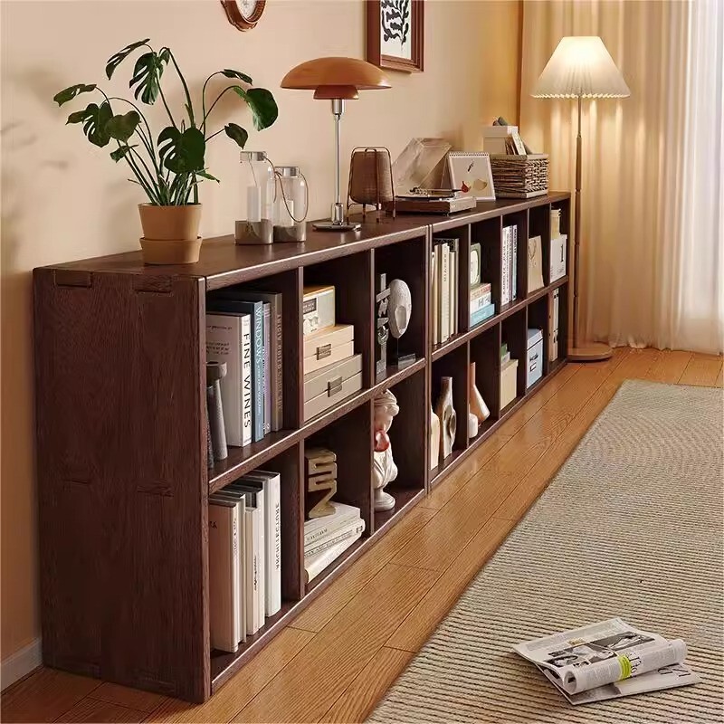 Bookcases That Can Be Moved from the Living Room to the Bedroom, Chinese-Style Wall-To-Wall Bookcases, Walnut-Colored Cabinets, Grid Cabinets, Free Combination Storage