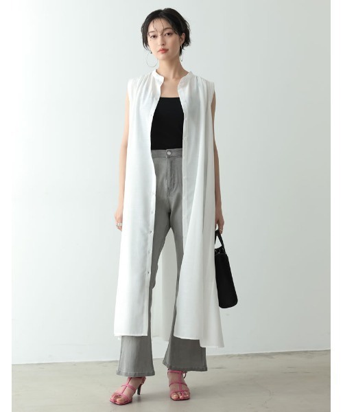 30531 Japanese Single Reform Simple Sleeveless Dress Single-Breasted Shirt Dress Long Robe 23 Summer