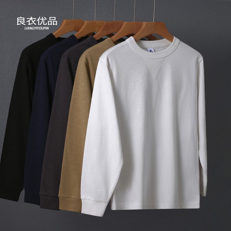 Liangyiyoupin Inverted Triangle 400g Heavyweight Pure Cotton Long Sleeve T-Shirt for Men 2025 Autumn Loose Thickened Base Shirt for Men