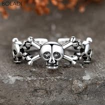 S925 sterling silver skull ring national style retro personality temperament open men and women couples ring tide jewelry