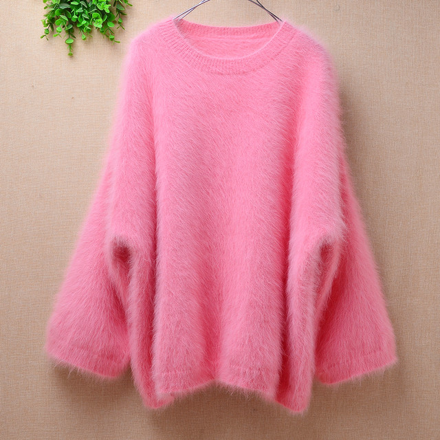 Long-haired mink autumn and winter new Korean style loose lazy style round neck lantern sleeves special price student rabbit fur sweater for women