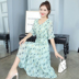 Đầm voan cổ chữ V dài vừa phải 2019 xuân hè thu đông nổi tiếng của phụ nữ - Váy eo cao váy chiết eo cao	 Váy eo cao