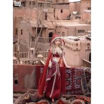 Xinjiang girl Yunnan travel photo clothing Kashgar ancient city Western Region princess Uyghur red ethnic style clothing