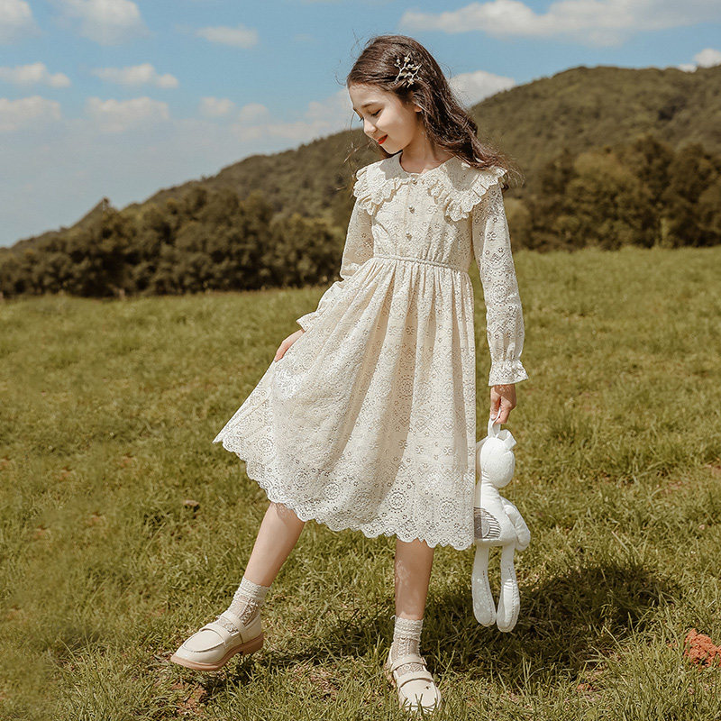 Hong Kong Girl's Spring and Autumn Ocean dress 2022 The new fashion Korean version of the girl lace in the long version of the princess nepotism