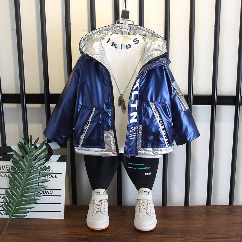 Hong Kong boys cotton-padded clothes 2021 new fashion foreign school children's winter dress thickened velvet padded puck padded