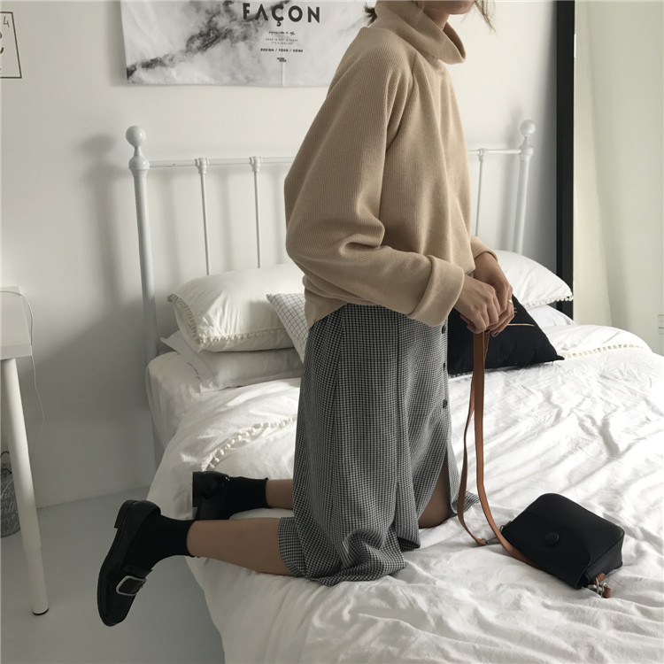 Áo len cổ lọ cạp cao nữ mùa thu 2018 phiên bản mới của Hàn Quốc có kiểu dáng hoang dã, mỏng, dài tay áo nữ đẹp