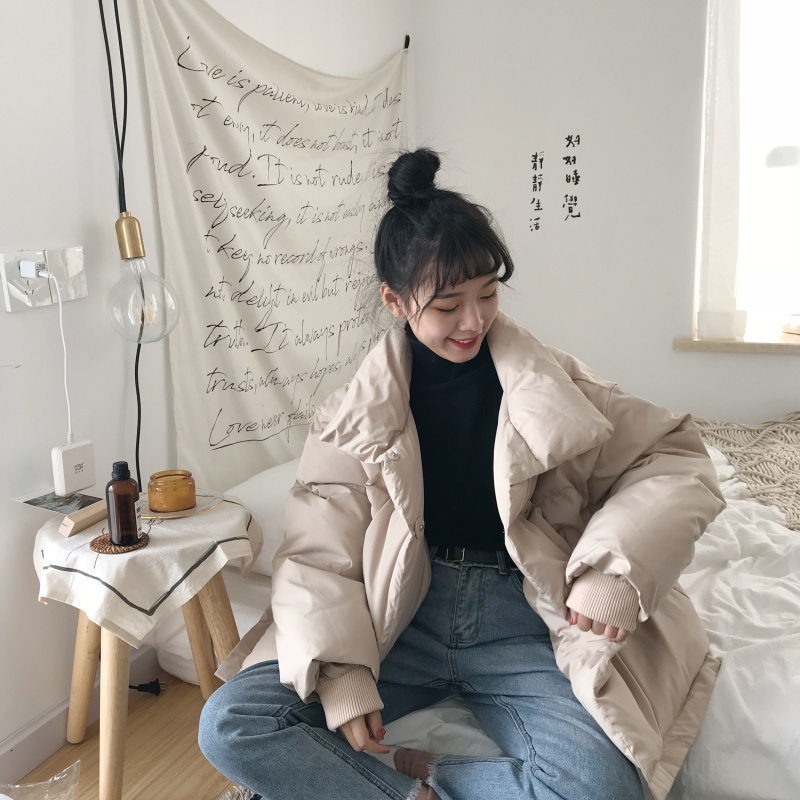 Đầm kiểu quần áo cotton nữ mùa đông 2018 mới hoang dại chần cổ áo cổ áo cotton ấm áp áo khoác thủy triều áo phao béo nam
