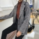 Retro Tương phản kẻ sọc phù hợp với phụ nữ mùa thu 2018 Mới hoang dã Retro Loose Thin Dài tay áo khoác len