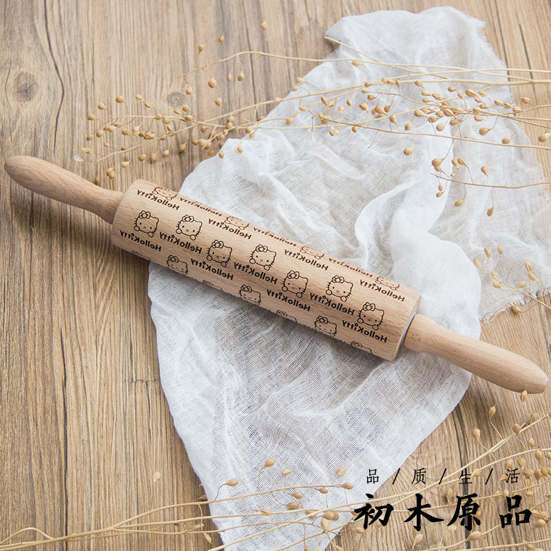 Hatsuki Original Fondant Printed Rolling Pin Laser Engraved Cookie Roller Rolling Pin (Hello Kitty Pattern)