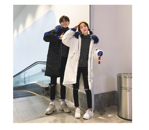 Cặp đôi áo khoác cotton 2018 thời trang mới cổng gió sinh viên màu lông trùm đầu cổ áo dày dày xuống áo khoác cotton nam áo khoác len