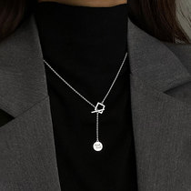 Letter round card pendant necklace pure silver sweater chain 2021 New wave light extravagant and small crowd design feel lock bone chain woman