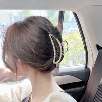 Korean Pearl hairclip back of the head temperament elegant grab clip metal large clip headgear horizontal clip hairclip hair grab