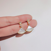 Korean fan-shaped earrings female niche design sense temperament senior sense sterling silver women 2021 New Tide winter earrings