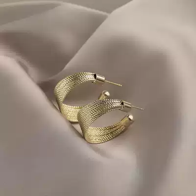 Korean circle earrings female temperament exaggerated personality senior sense 2021 New Tide atmosphere light luxury sterling silver earrings