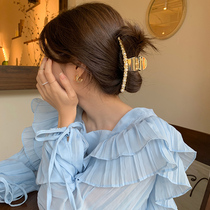 Korean clip headdress hairclip back of the head exquisite one-word clip Pearl grab clip temperament Metal Large elegant hair grab