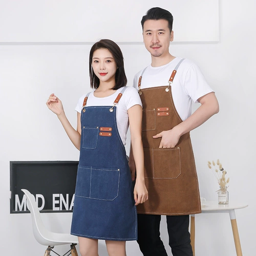 Мужской тканевый джинсовый кофейный водонепроницаемый фартук для работы, делается под заказ, с печатью вашего логотипа