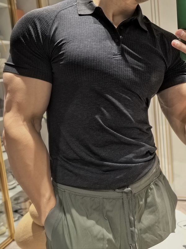 Lulu Same Style Men's Mvt Seamless Quick-Drying Sports Short-Sleeve Polo Shirt with Collar for Commuting, American-Style Training, and Fitness T-Shirt