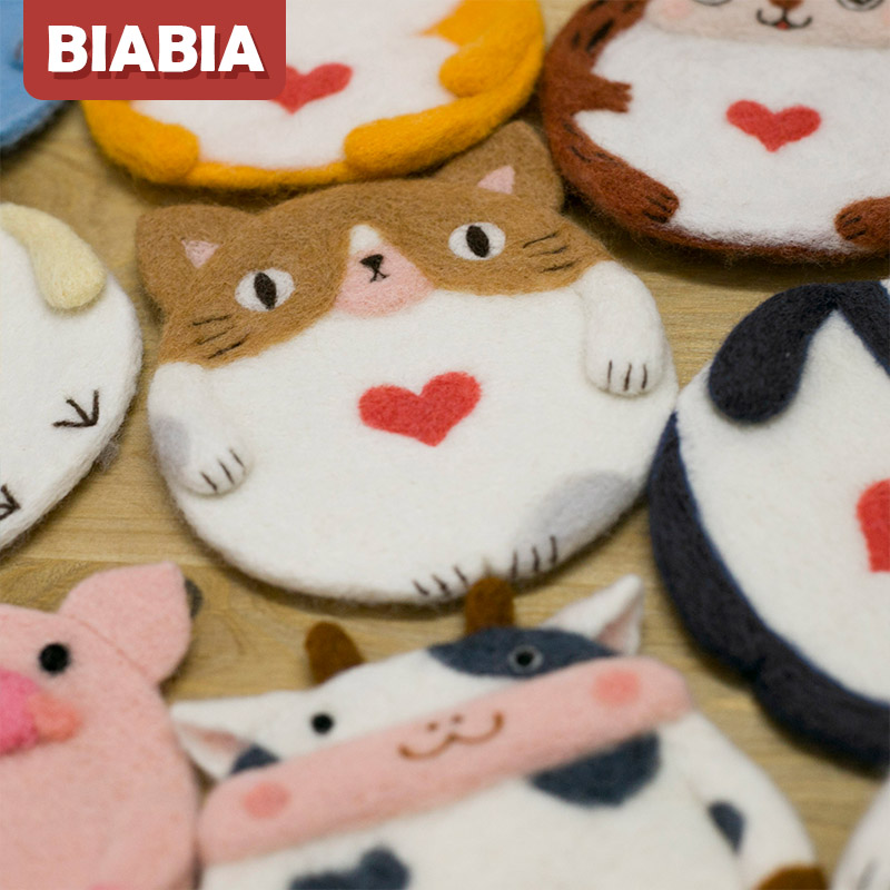 Wool felt poke poke music handmade diy material pack Original homemade gift to boyfriend cute cat dog animal coaster